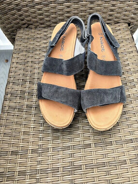 Naot Gray Cork Wedge Sandals